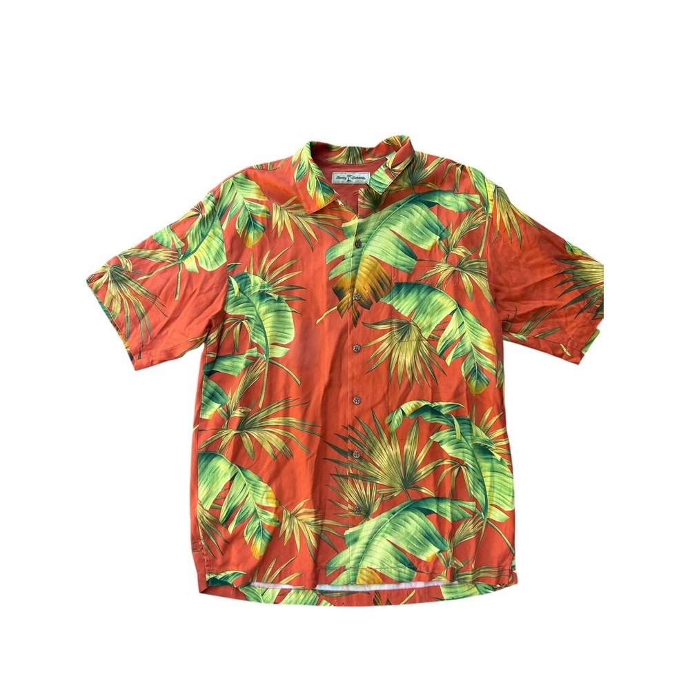 Tommy Bahama Hawaiian Shirt Mens Medium Rust Red Silk Floral Tropical Camp